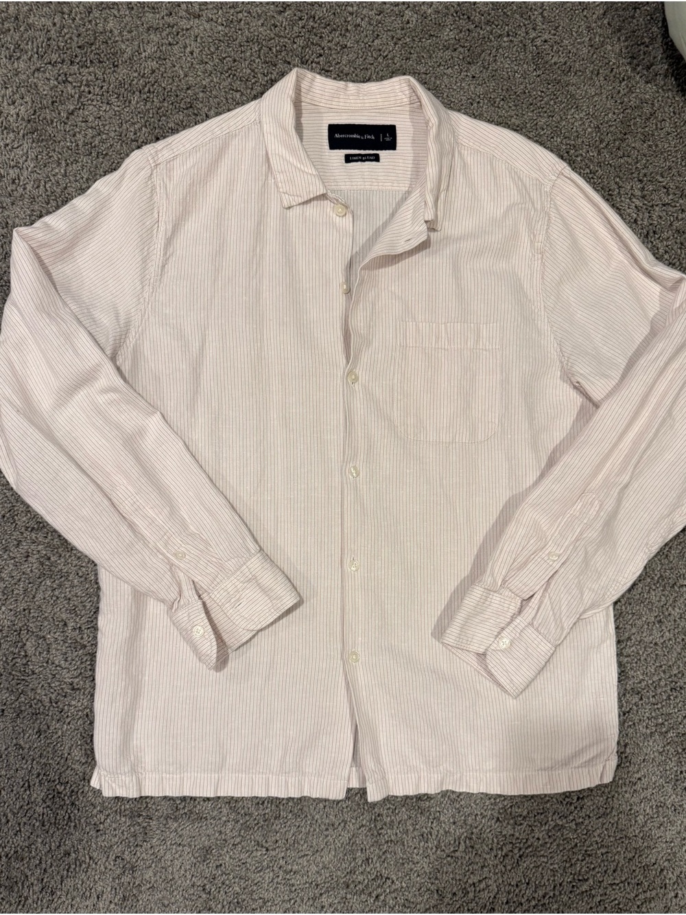 Abercrombie & Fitch Light Pink & White Striped Linen-Blend Shirt